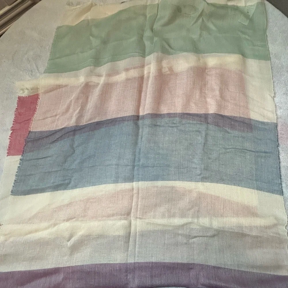 Coach Striped Scarf in Purple, Cream, green, and Red